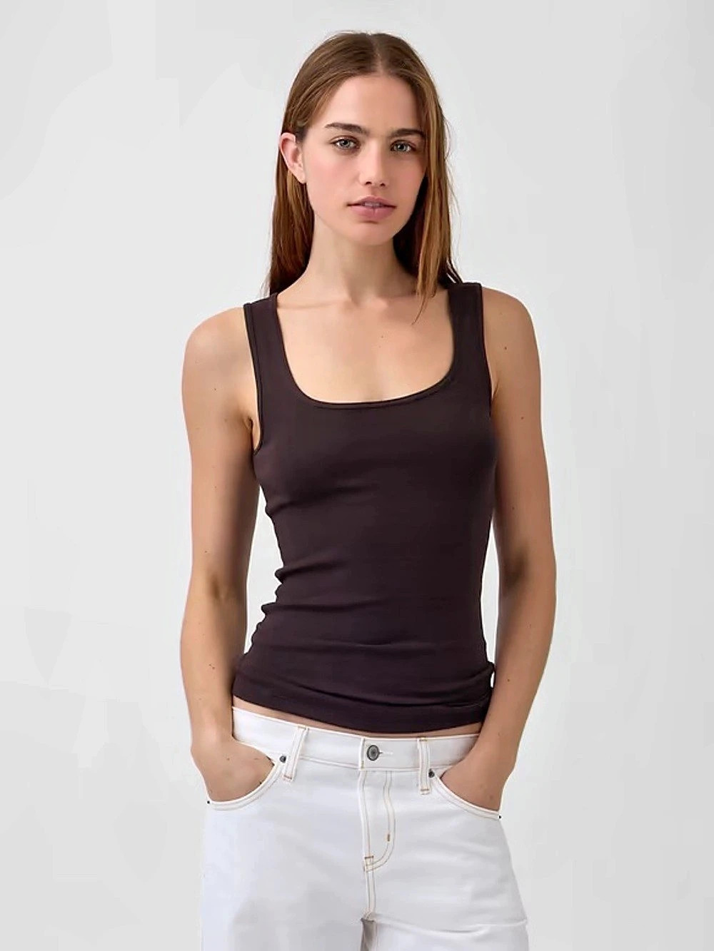 GAP Rib Scoop Tank Top "Modern Tank" in Brown XS and White S